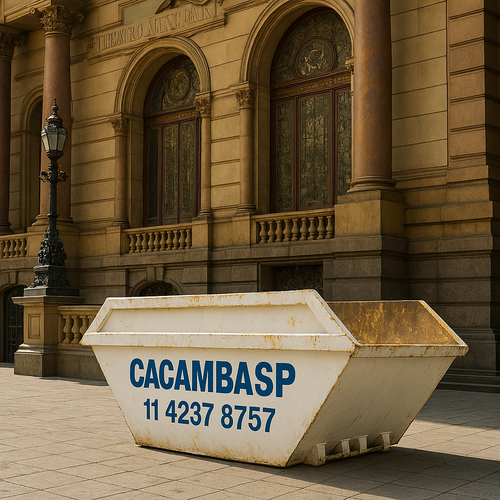 Caçamba de entulho em frente a prédio comercial no centro de São Paulo